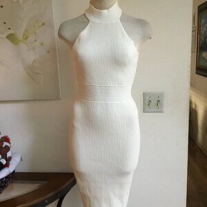 GUESS Knitted Pencil Knee Length Dress Sleeveless Beaded Bodycon Party Beige S